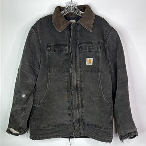 Vintage Carhartt C03 Arctic Black Insulated Canvas Chore Jacket Grunge Large 90s
